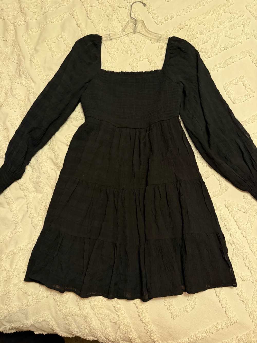 Ava & Aiden Black Long-Sleeve Smocked Tiered Dress